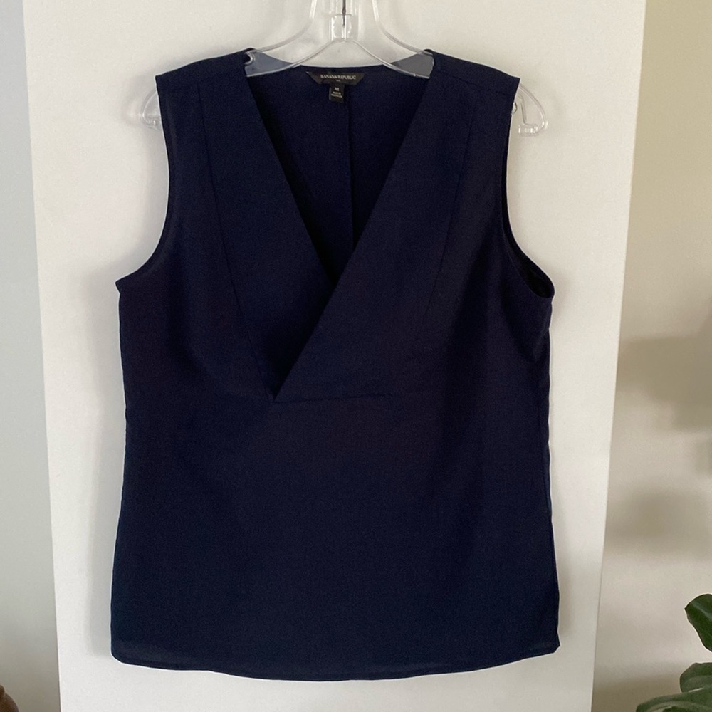 BANANA REPUBLIC navy blue tank top sleeveless blouse M factory - Picture 1 of 4
